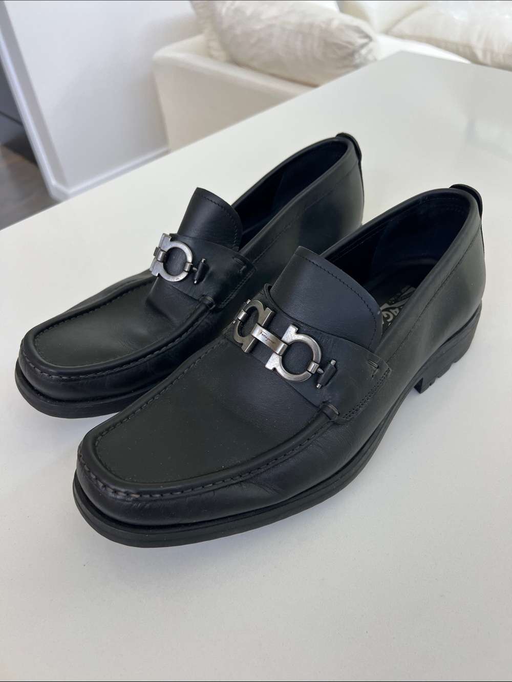 Salvatore Ferragamo lion gancini bit black leather loafers size 10EE